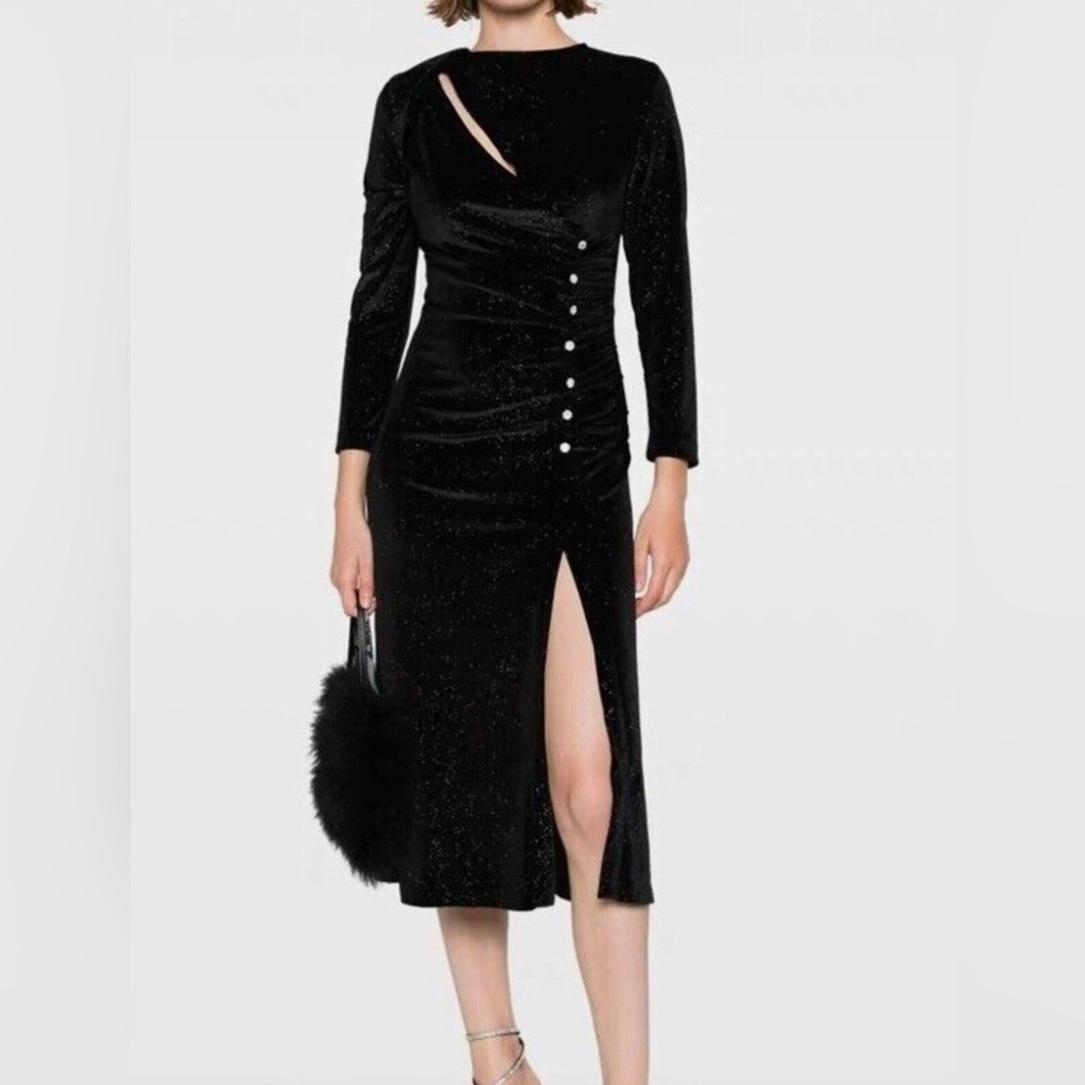 Sandro Rhinestone sparkling velvet Midi Dress Long Sleeve.